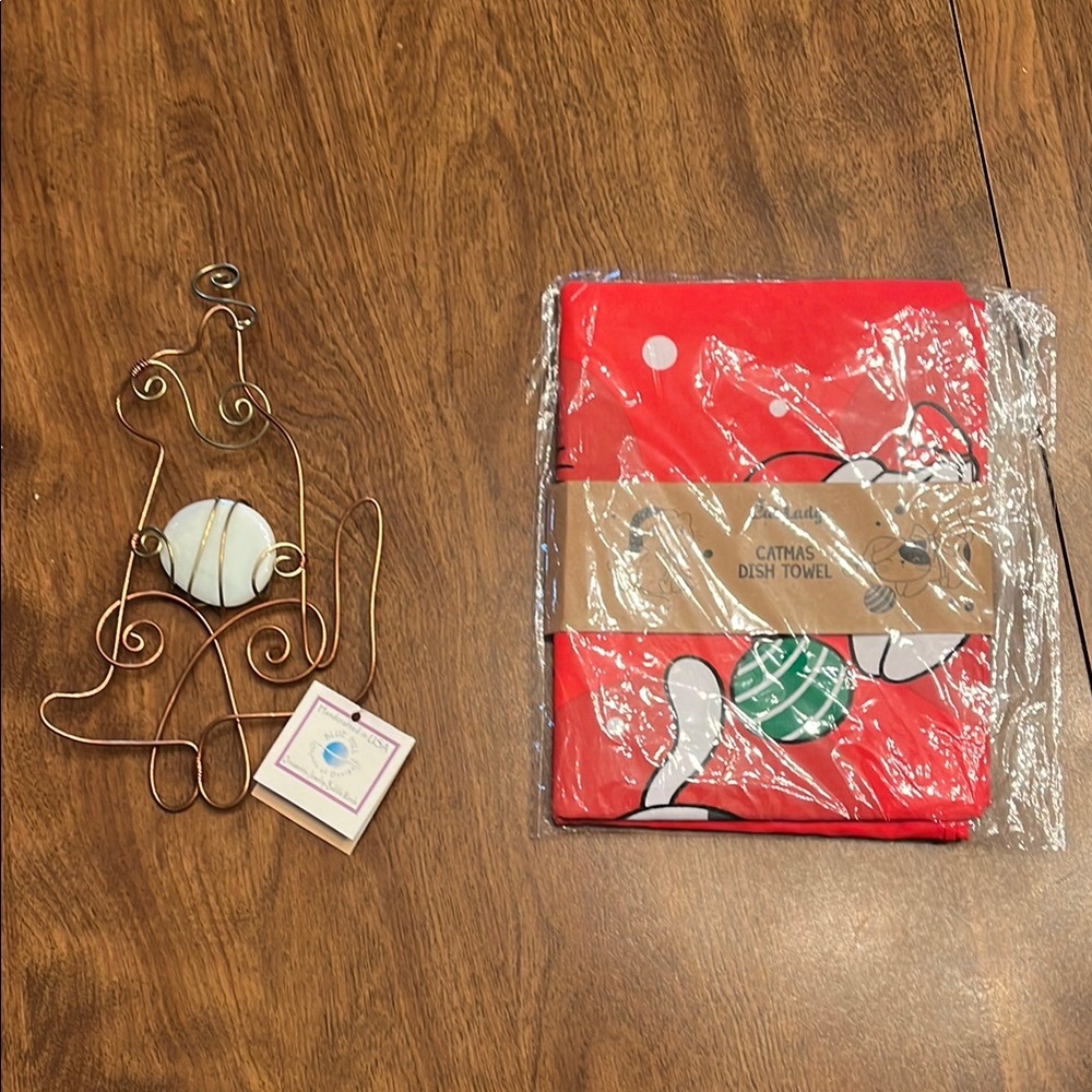 Cat Art Ornament & Cat Dish Towel